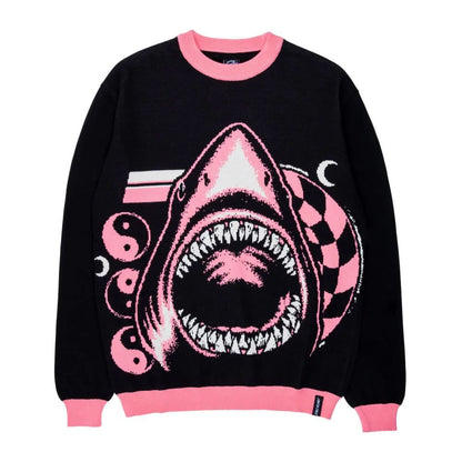 Santa Cruz Womens Crew Shark Trip Knit Crew - Black / Pink front back