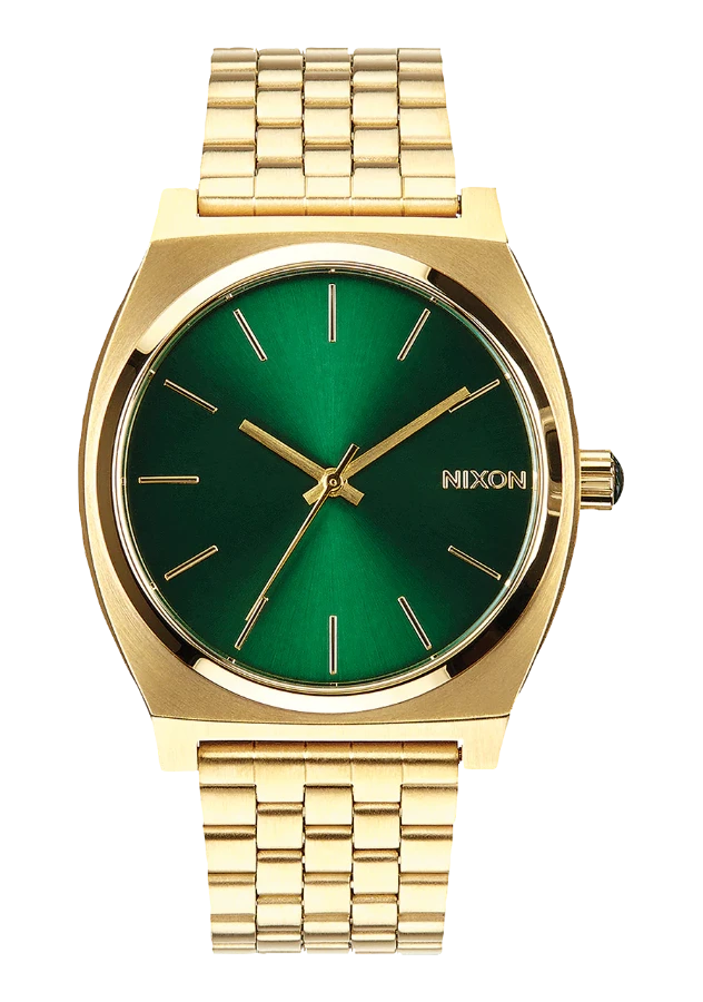 Nixon Watch Time Teller gold green sunray front back

