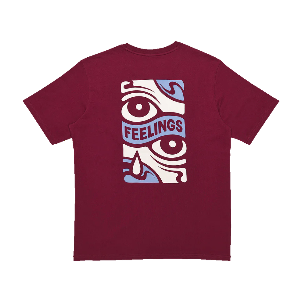 And Feelings Eyes Tee Shirt Burgundy front back