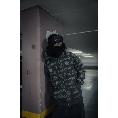 KEEP IT CLEAN - STENCIL ZIPPER HOOD - GREY