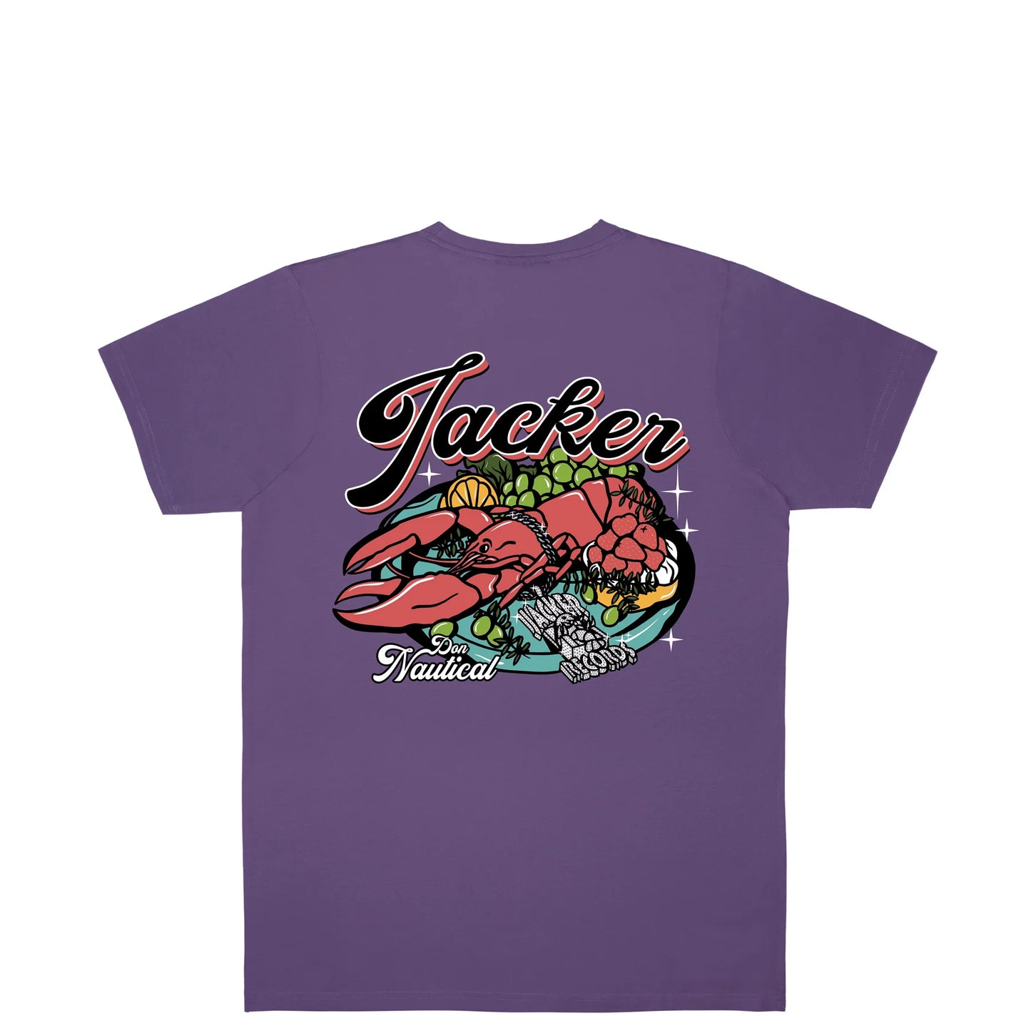 JACKER LOBSTER SERVICE T-SHIRT - PURPLE FRONT BACK