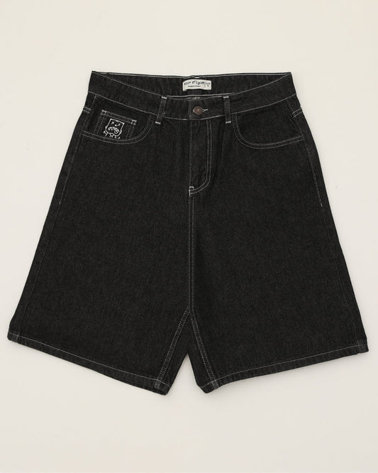 KEEP IT CLEAN - LOOSE SHORT THROW UP - BLACK WASHED front back