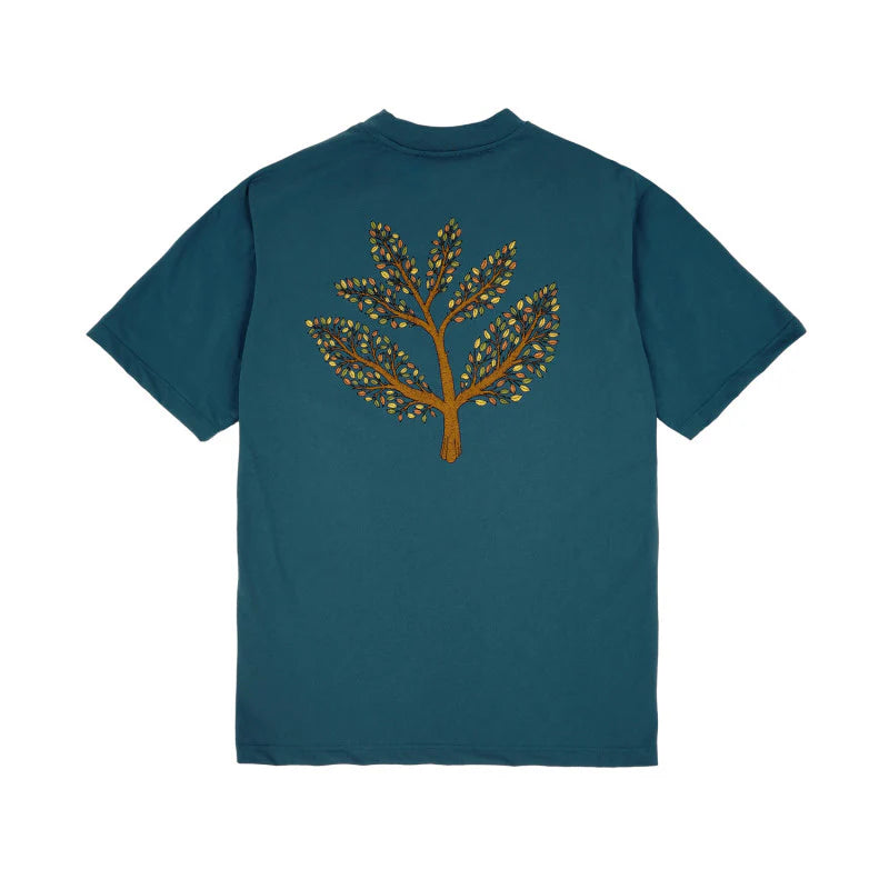 Magenta Tree Plant T-Shirt - Petrol Blue front back